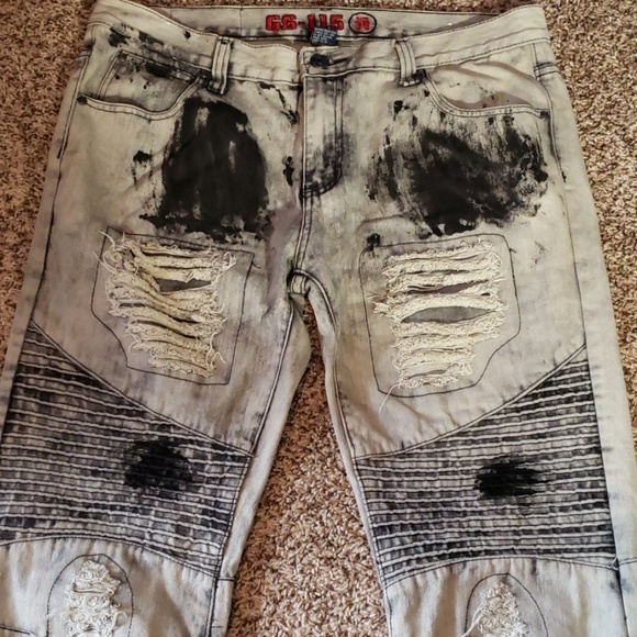 GS-115 Men Gray & Black Distressed Jeans Sz 36 - Picture 4 of 8